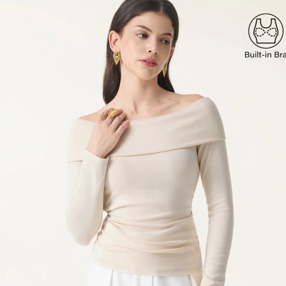OGL Off-Shoulder Long Sleeve Side Ruched Brami Top